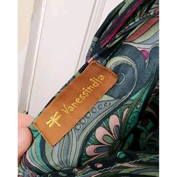 Vanessindia One Size Silk Blend Floral Paisley Print Halter Top Made In India - Picture 3 of 7